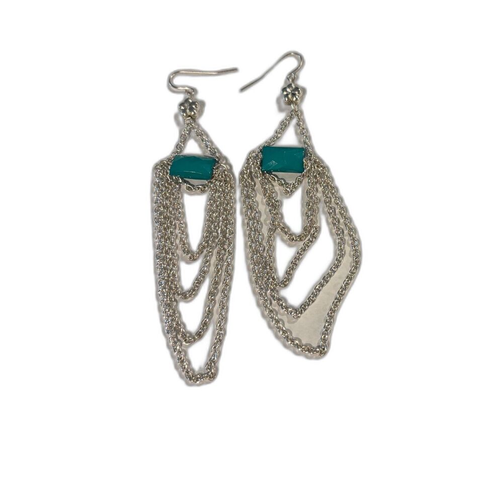 Turquoise earrings dangling silver multiple chain hanging earring